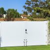Durable powder-coated white aluminum double gate installed at front yard entryway